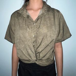 olive green collared shirt